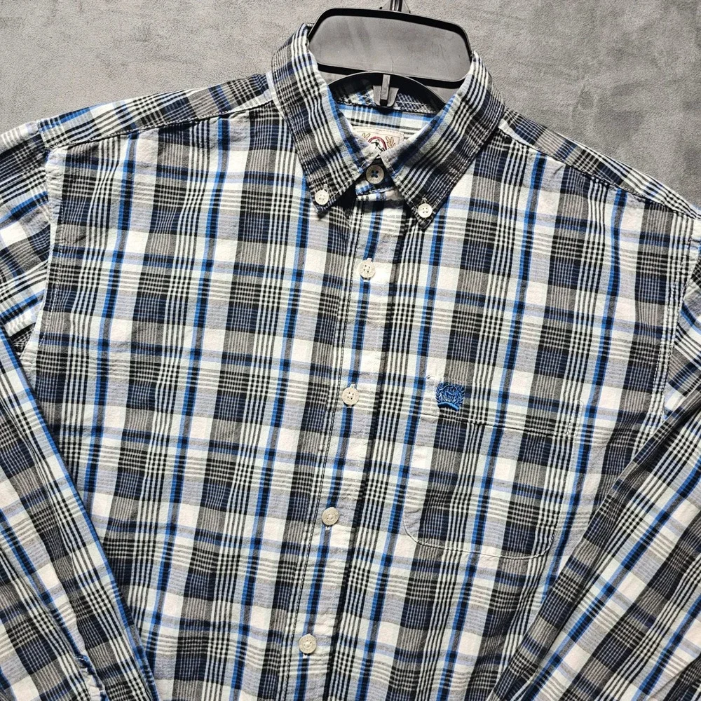 Cinch Boys XL 14 Blue Black Plaid Long Sleeve Western Button Down Shirt